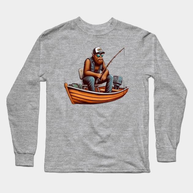 Fishing Bigfoot Long Sleeve T-Shirt by Hecate Pim